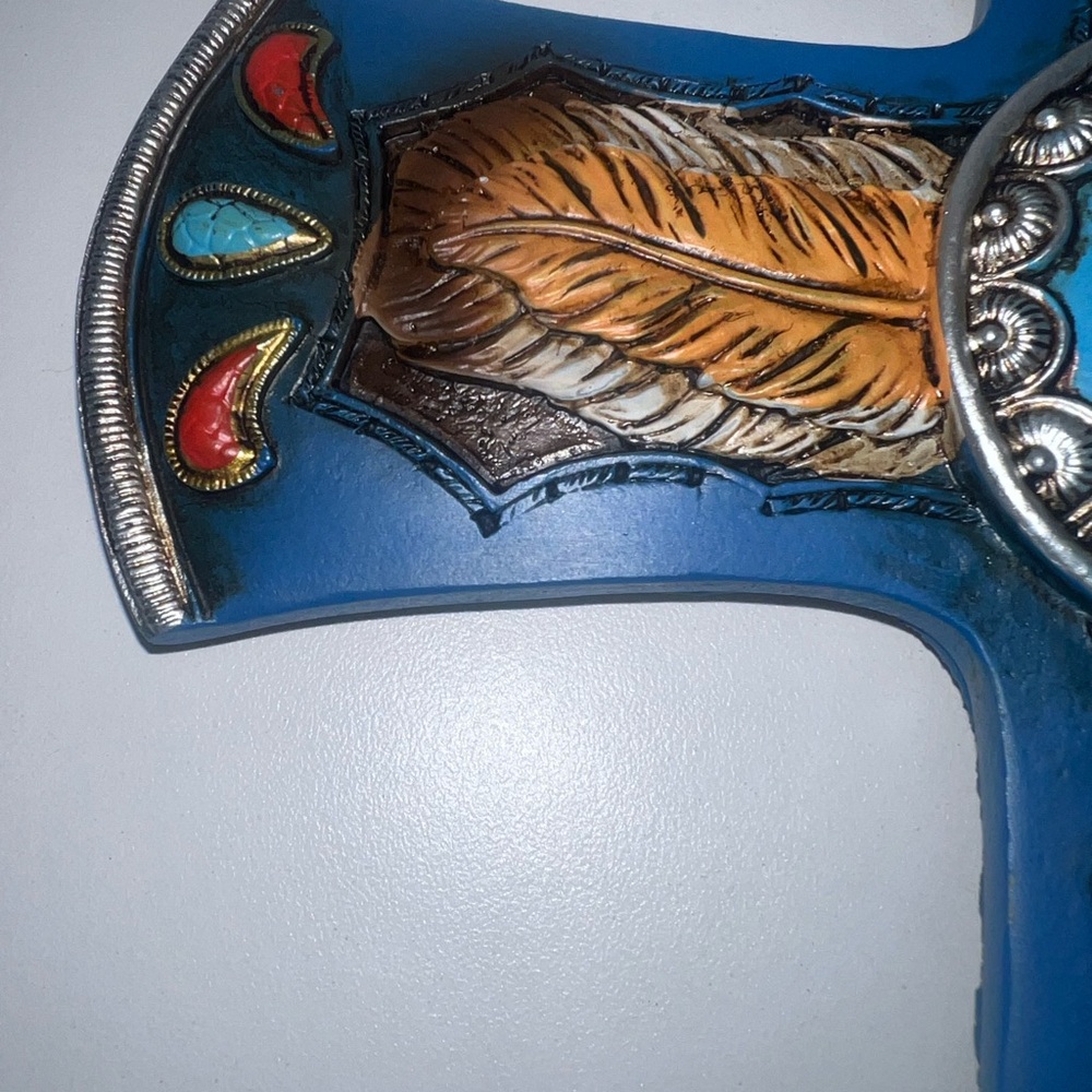 Southwest Native Indian Wall Cross Turquoise Feather Design Hand-Painted Navajo - Picture 7 of 16